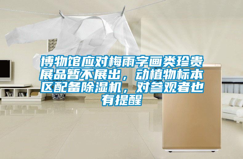 博物館應對梅雨字畫類珍貴展品暫不展出,動植物標本區(qū)配備除濕機,對參觀者也有提醒